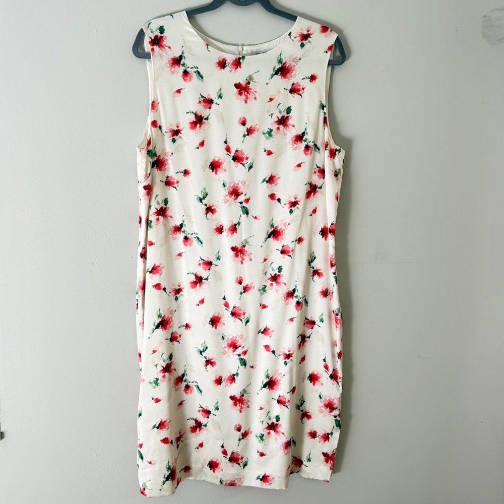St. John Cream‎ Floral Midi Dress with Red Green
